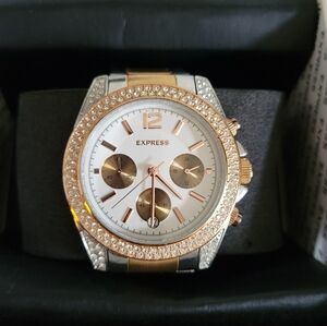 Express Two-Tone Crystal Accent Chronograph Watch - Rose Gold & Silver